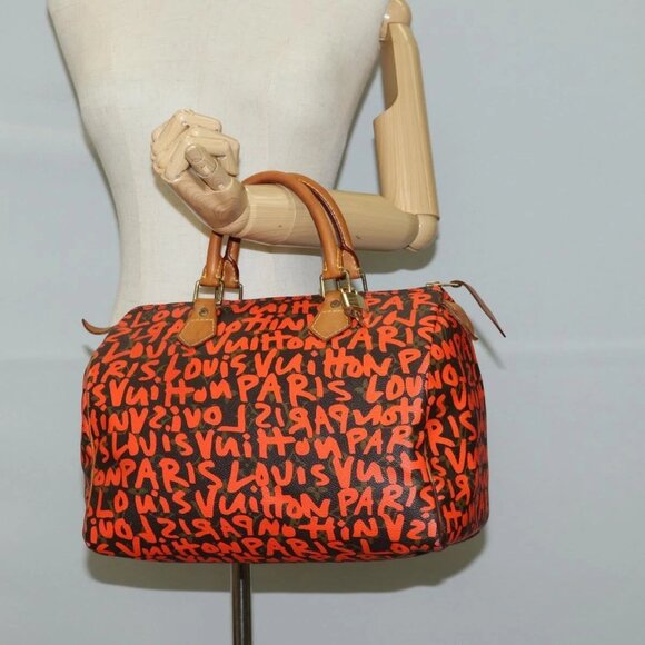 LOUIS VUITTON Monogram Graffiti Speedy 30 Hand Bag Orange - Picture 14 of 16